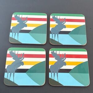 HBC Moose Stripes Coaster Set Cork 4 inches